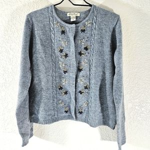 Eddie Bauer Light Blue Embroidered Cable Cardigan